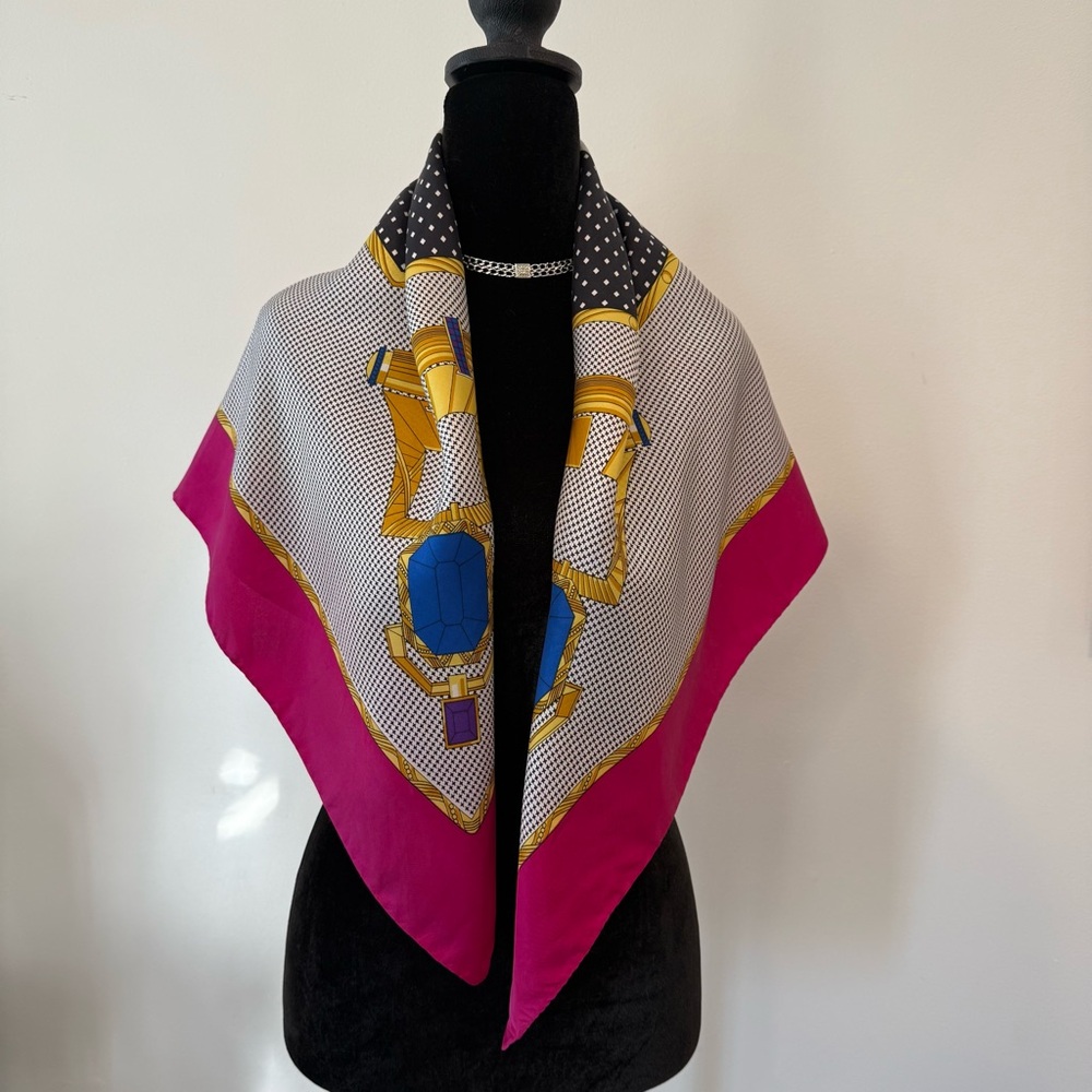 Authentic Christian Dior Pink and Gold Silk Scarf - Picture 4 of 9